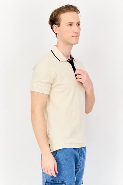 Vince Camuto Men Regular Fit Solid Short Sleeves Polo Shirt, Beige