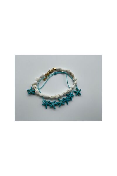 CHIC Blue Color Sea Star Adjustable and White Sea Shell 2-Piece Anklet