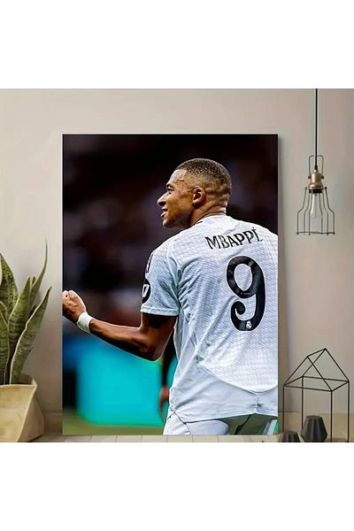 VİEW Canvas Painting Framed with Wooden Frame,Mbappe for Sports,Football Fans 4 Living Room,Gaming Clubs