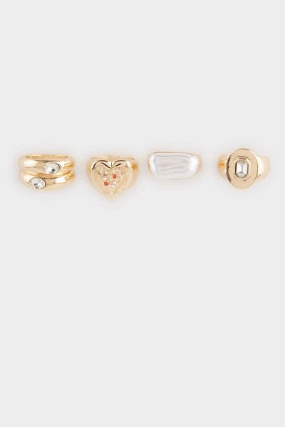 DeFacto Women's 4-Piece Thick Gold Ring F1321Axns