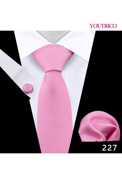 Youtrico Tie,Handkerchief and cufflinks Set-Artisanal Business 3PCS Handmade Formal Hanky Suit