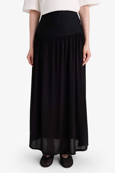 DeFacto A-Line Crinkle Fabric Black Maxi Skirt F8739Ax25Hs