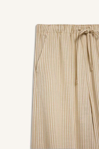DeFacto Wide Leg Double Pocket Elastic Waist Standard Length Linen Blend Trousers E1994Ax25Sm
