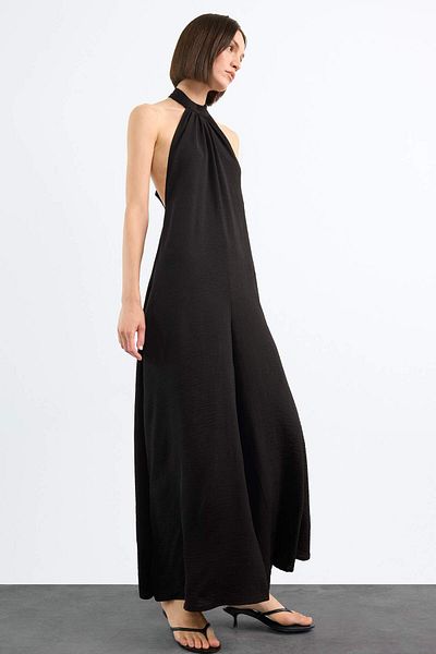 DeFacto Halter Neck Wide Leg Long Jumpsuit F8206Ax25Sm