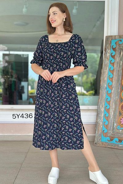İnce Topuk Gipeli Slit Detailed Viscose Dress 5Y436