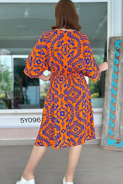 İnce Topuk V-Neck Ring Detail Viscose Dress 5Y096
