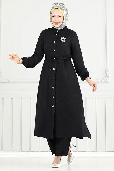 ModaMerve Sofia Set with Front Buttons 9154Pl940-M Black