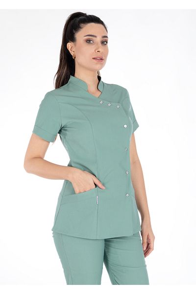 Alsancak Üniforma Luxe Flex Çağla Green Lycra Țesătură subțire și elastică Set de uniforme pentru medic și asistentă