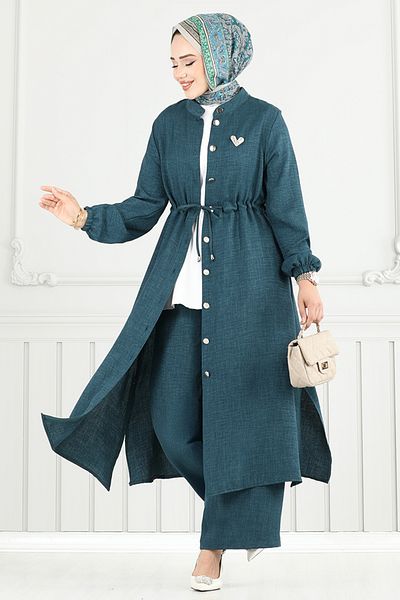 ModaMerve Front Button Sofia Suit 9154Pl940-M Petrol