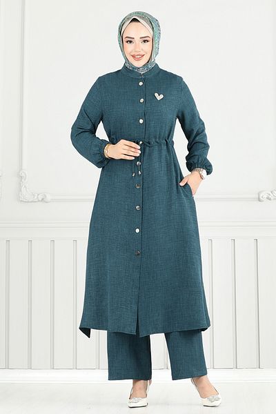 ModaMerve Front Button Sofia Suit 9154Pl940-M Petrol