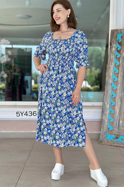İnce Topuk Gipeli Slit Detailed Viscose Dress 5Y436