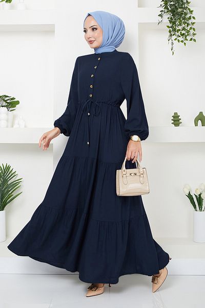 ModaMerve Half Button Dress 2350Bgs895-M Light Navy