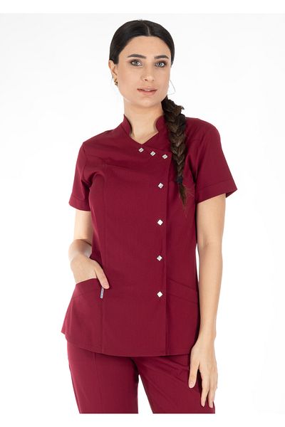 Alsancak Üniforma Luxe Flex Burgundy Lycra Țesătură flexibilă subțire Set de uniforme pentru medic și asistentă
