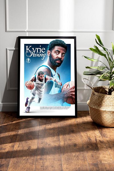 Saturn Kyrie Irving Framed Painting - Dallas Mavericks Nba Poster Painting