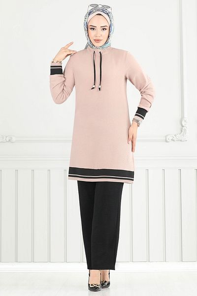 ModaMerve Rib Detail Hijab Set 2688Sl890-M Vizyon&Black