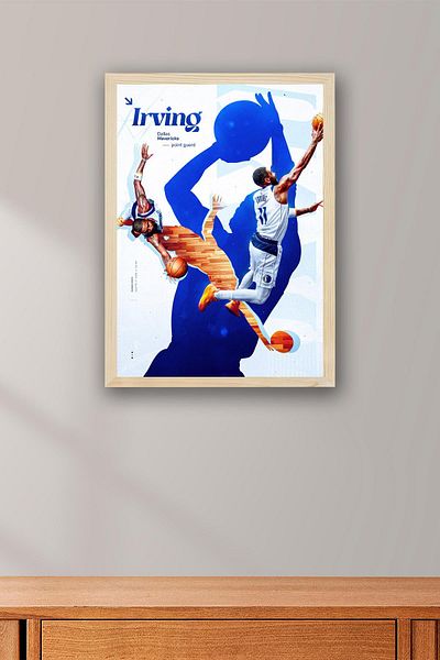 Saturn Kyrie Irving Framed Painting - Dallas Mavericks Nba Poster Painting