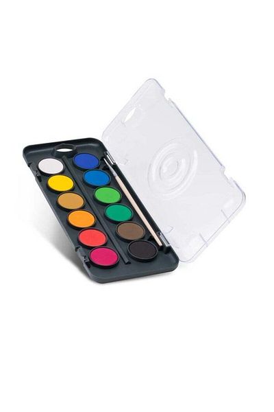Primo Watercolor Discs, Plastic Box with Palette Lid, 12 Colors