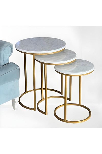 l'elefante 3-Piece Round Side Table Set – Different Heights – Powder-Coated Heat-Resistant Metal Base – M