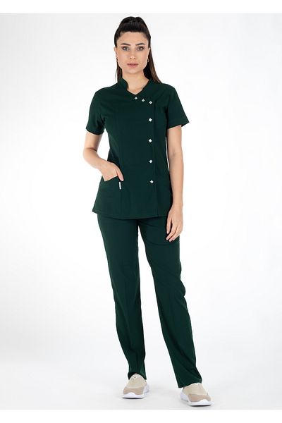 Alsancak Üniforma Luxe Flex Lycra verde închis Țesătură flexibilă subțire Set de uniforme pentru medic și asistentă