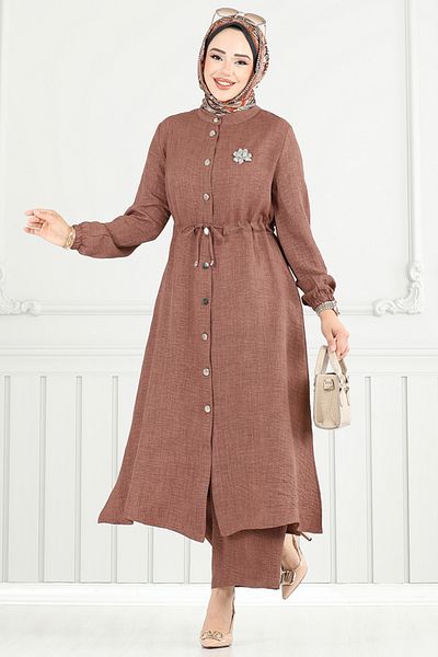 ModaMerve Front Button Sofia Suit 9154Pl940-M Tan