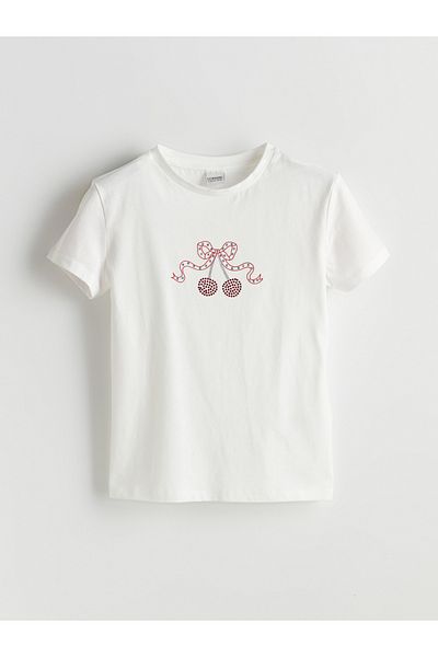 LC Waikiki Crew Neck Stoned Girl's T-Shirt