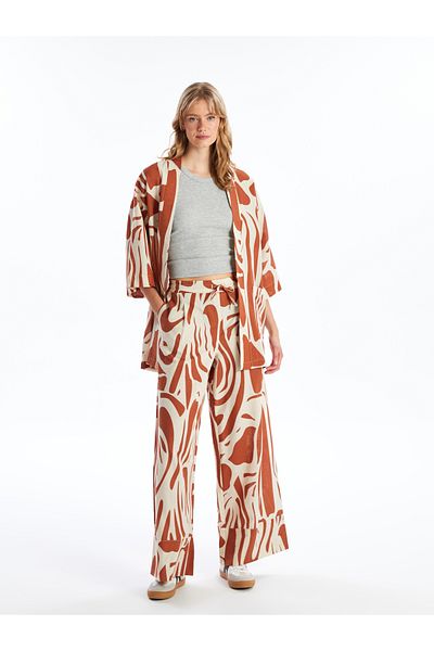 LC Waikiki Elastic Waisted Patterned Linen Blended Women's Pants