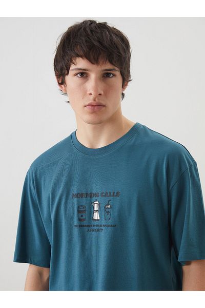 LC Waikiki Bedrucktes Herren-T-Shirt aus gekämmter Baumwolle mit Rundhalsausschnitt