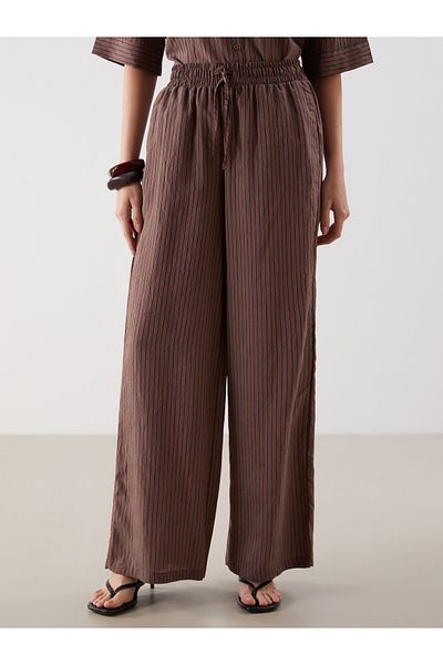 LC Waikiki Pantaloni de damă din satin cu dungi cu talie elastică