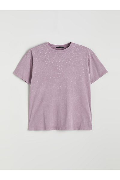 LC Waikiki Damenbluse mit Rundhalsausschnitt und Steinen