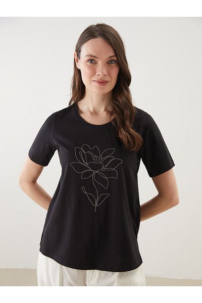 LC Waikiki Γυναικείο T-Shirt με λαιμόκοψη με πέτρες