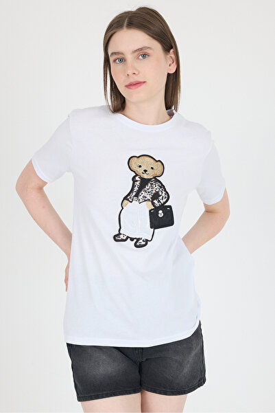 Rays Beyaz Ayıcık Nakışlı Regular Fit Tişört 252502