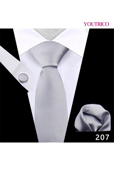 Youtrico Tie,Handkerchief and cufflinks Set-Artisanal Business 3PCS Handmade Formal Hanky Suit