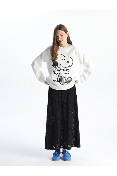 LC Waikiki Dicker Damen-Sweatshirt mit Rundhalsausschnitt und Snoopy-Aufdruck