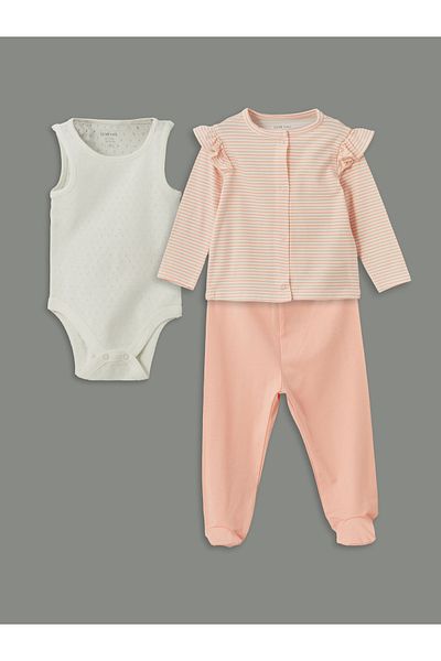 LC Waikiki Gestreiftes Baby-Mädchen-Booties-Set