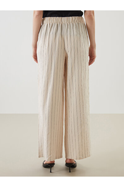 LC Waikiki Striped Women's Pleated Trousers with Elastic Waist