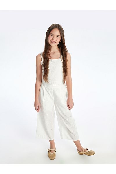 LC Waikiki Girls' Capri Pants with Elastic Waist and Fisto Detail