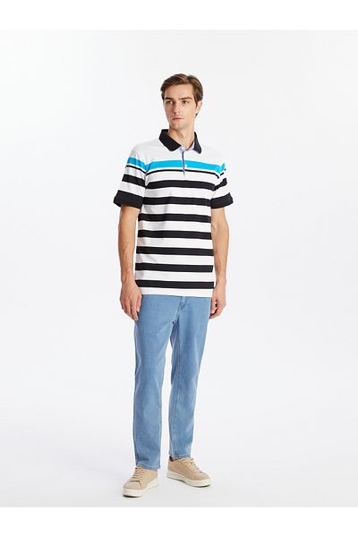 LC Waikiki Tricou pentru bărbați cu mânecă scurtă cu gât polo în dungi