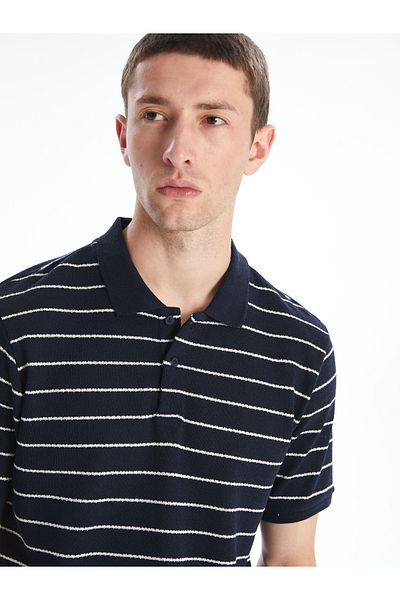 LC Waikiki Ανδρικό μπλουζάκι Polo Collar ριγέ χτενισμένο βαμβακερό