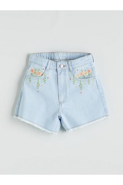 LC Waikiki Floral Embroidered Girl's Jean Shorts
