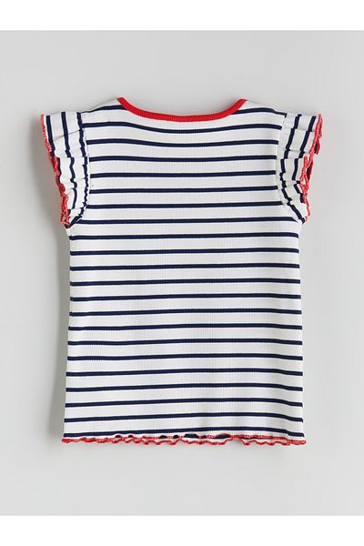 LC Waikiki Cherry Embroidered Striped Girl's T-Shirt