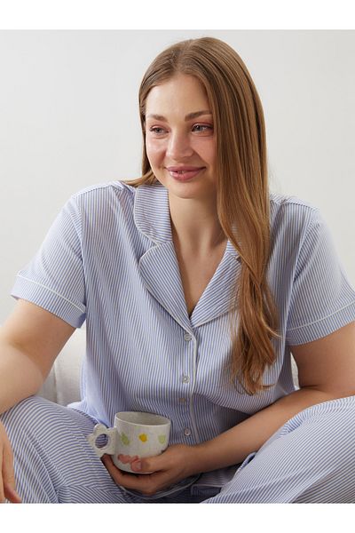 LC Waikiki Σετ γυναικείες πιτζάμες με ρίγες Plus Size