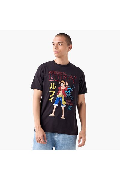SP Characters Luffy Print T-shirt with Crew Neck