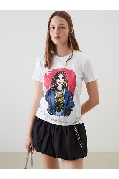 LC Waikiki Tricou de damă cu imprimeu cu gât crew
