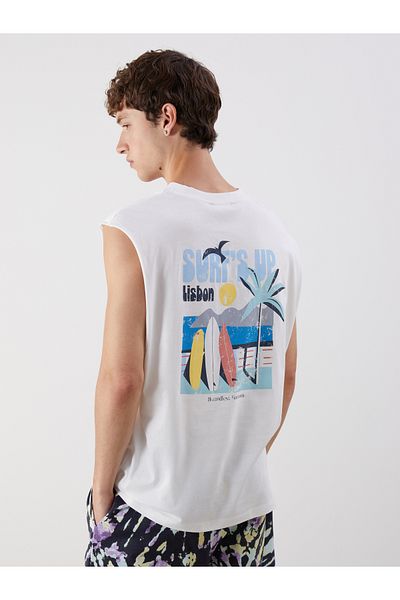 LC Waikiki Bedrucktes ärmelloses Herren-T-Shirt mit Rundhalsausschnitt