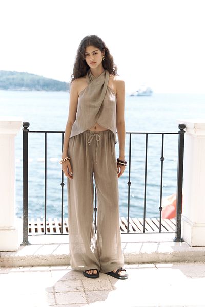BOHEMAİ Cadhas Halter Neck Khaki Crop Pants Set
