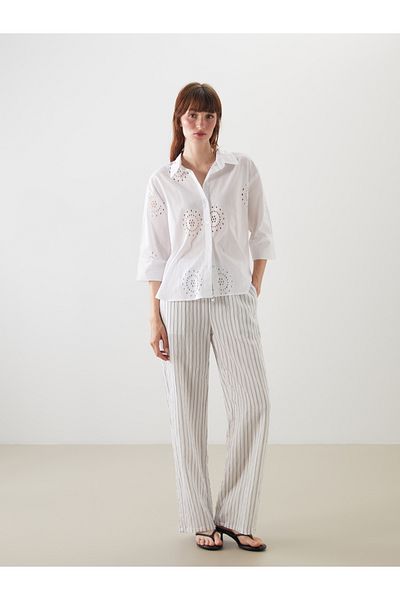 LC Waikiki Striped Wide Leg Women's Trousers with Elastic Waist