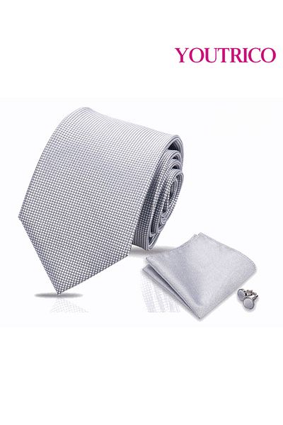 Youtrico Tie,Handkerchief and cufflinks Set-Artisanal Business 3PCS Handmade Formal Hanky Suit