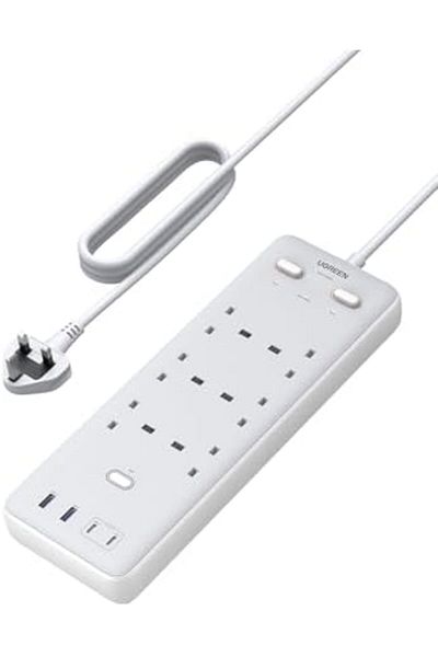 Ugreen سلك تمديد 65 واط 10 في 1 مع 4 فتحات USB، وشريط طاقة واقي من زيادة التيار