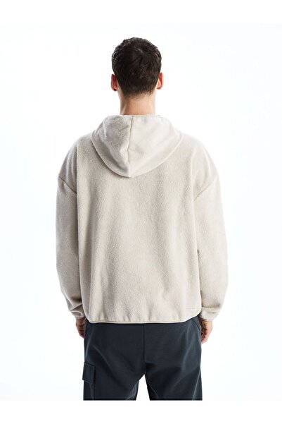 LC Waikiki Γκρι μακρυμάνικο με τύπωμα Fleece ανδρικό φούτερ με κουκούλα