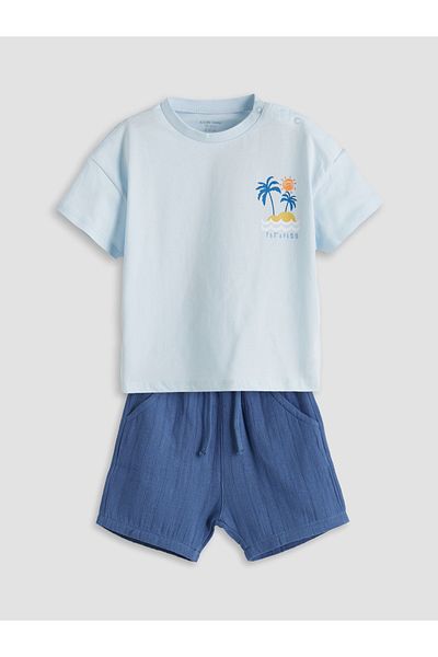 LC Waikiki Printed Baby Boy Rompers and Shorts 2-Piece
